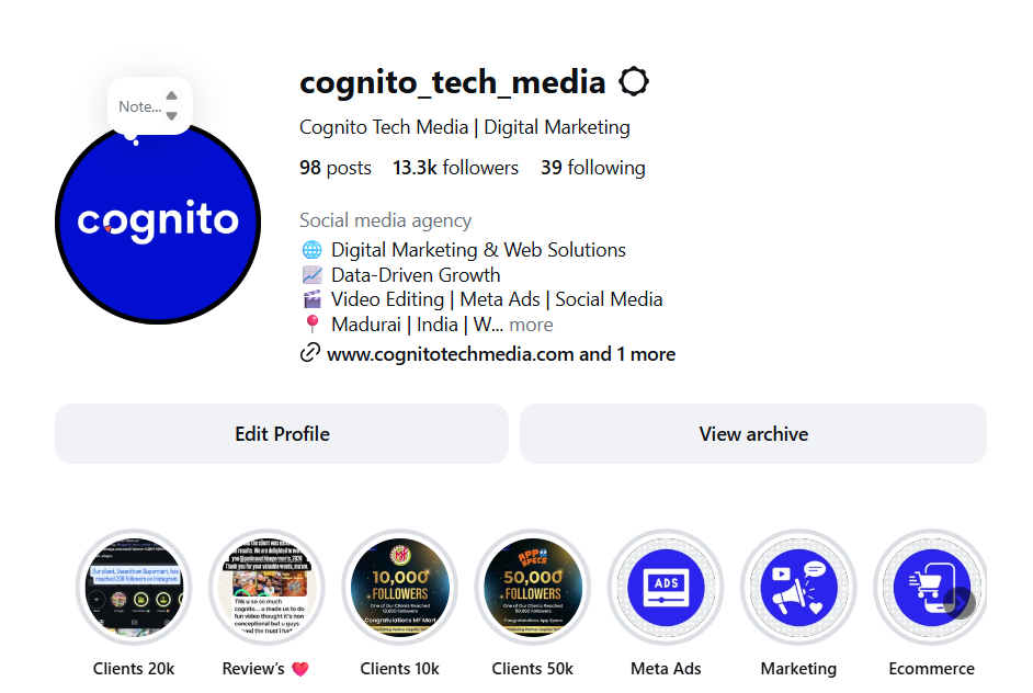 Instagram profile result for Cognito Tech Media