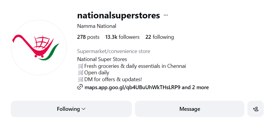 Instagram profile result for National Super Stores