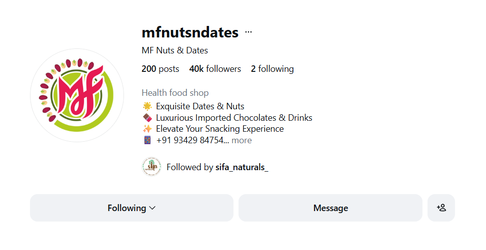 Instagram profile result for MF Nuts and Dates